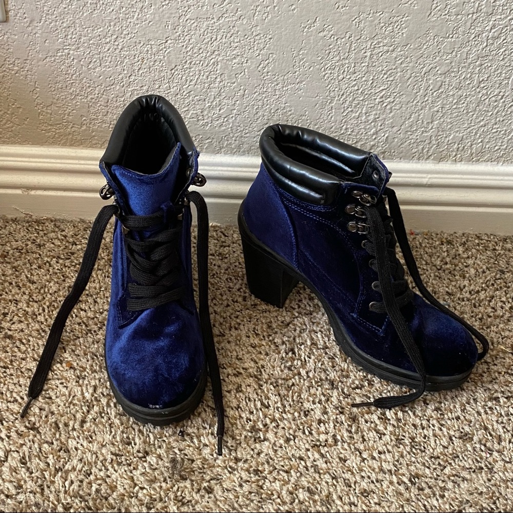 Dark Blue Velvet Boots